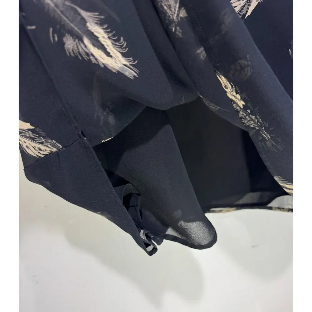 Vantana 100% silk maxi skirt Y2K dark feather business career casual women 14